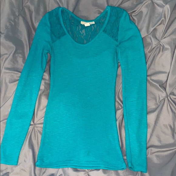 Derek Heart Tops - Teal Derek Heart Long Sleeve Stretchy Top